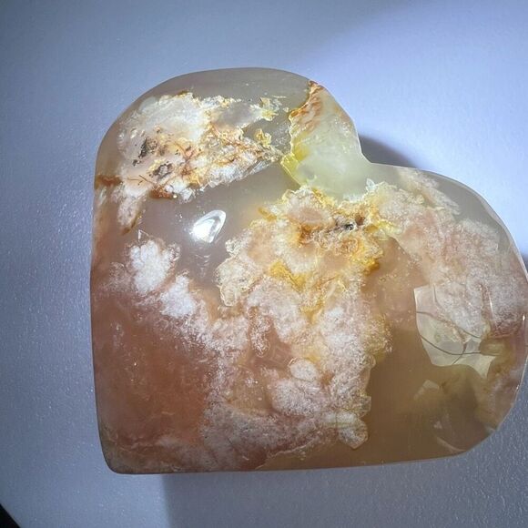 Flower Agate Heart Carving (#1) - Picture 7 of 14